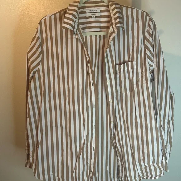 Madewell oversized Button Up oversized Shirt Toffee Brown White Striped M - Picture 2 of 4